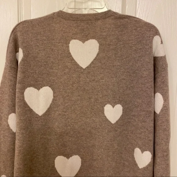 MAGASCHONI Heart Open Front Cashmere Cardigan in Pebble Heather/Frost White Sz M - Picture 9 of 9